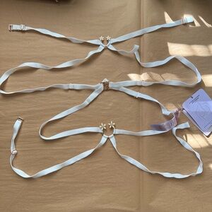 Savage x Fenty Attitude Adjustment Body Harness in White Floral Daisy Hardware
